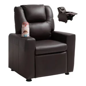 VEVOR Fauteuil Inclinable pour Enfants Chaise en PU avec Porte-gobelet Marron