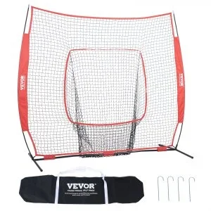 VEVOR Filet d’Entraînement de Baseball Softball 213,4 x 210 cm, Filet pour Frapper, Attraper, Lancer, Équipements de Baseball pour Backstop avec Sac de Transport et Zone de Frappe Jeunes Extérieur