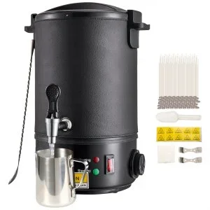 VEVOR Fondoir à Cire Électrique 6,5 L Grande Capacité Pot de Fusion Cire Bougie 1100 W Bec Verseur Machine à Fondre la Cire Réglage 30-110 ℃ 100 Mèches et Autocollants pour Fabrication de Bougie Savon
