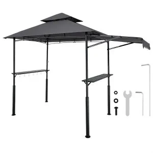 VEVOR Gazebo de Barbecue, 243×150 cm, Tonnelle de BBQ Extérieur avec Auvent, Toit à 2 Niveaux, Abri de Barbecue Patio Acier Thermolaqué, pour Grillades, Fêtes, Pique-niques, Jardin, Terrasse, Patio