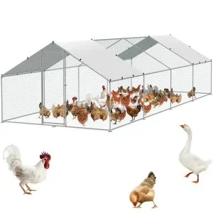 VEVOR Grand poulailler en métal avec enclos, 3×7,83×1,99 m, enclos de poules avec couverture poulailler à toit en pointe verrou de sécurité pour extérieur, arrière-cour, ferme, canard, lapin, volaille