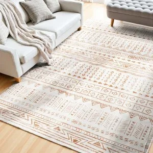 VEVOR Grand Tapis Salon Chambre Lavable Antidérapant Moderne 1,5 x 2,1 m Beige