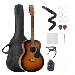 VEVOR Guitare Acoustique Dreadnought 40 in / 1016 mm Table Épicéa Massif Fond en Acajou