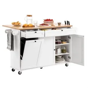 VEVOR Îlot Central Mobile Desserte de Cuisine 153 cm avec Tiroir et Abattant