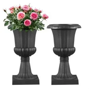 VEVOR Jardinière Urne Plastique Pot de Fleurs Classique 25 x 42 cm Lot de 2 Noir
