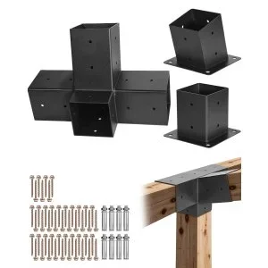 VEVOR Kit Support de Pergola 4 Voies 2 Bases pour Poutres Toit Incliné 92×92 mm