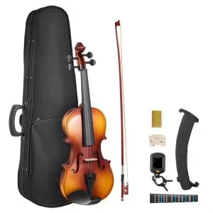 VEVOR Kit Violon 3/4 pour Débutant Instrument Musique avec Étui Accordeur Marron