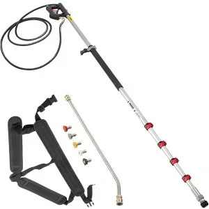 VEVOR Lance Tôlescopique Nettoyeur Haute Pression 1,5 – 6 m 5 Sections Réglables Convient Connexion Rapide 0,95 cm 0,64 cm Rallonge 51 cm 5 Buses Pulvérisation pour Toits Voitures Murs clôtures