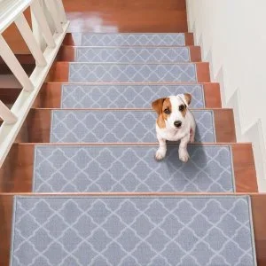 VEVOR Lot de 15 Marchettes d&rsquo;Escalier Antidérapantes 71,2×22,8 cm Tapis d&rsquo;Escalier Lavable en Machine Moquettes de Marches Insonorisantes pour Sécurité des Personnes Âgées Enfants Chiens Gris Clair