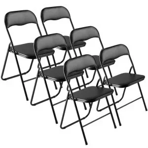 VEVOR Lot de 6 Chaises Pliantes Portables en Cuir avec Coussin Rembourré Noir