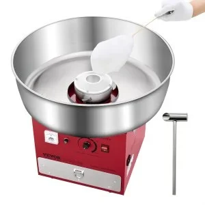 VEVOR Machine à barbe à papa électrique 1000 W, appareil à barbe à papa commercial avec bol en acier inoxydable de 52 cm, cuillère à sucre et tiroir, pour anniversaire d&rsquo;enfant, fête de famille, rouge