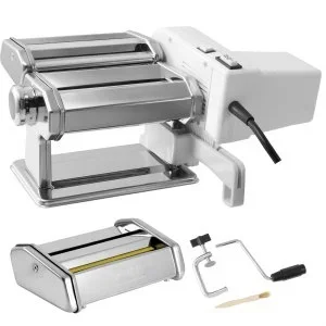 VEVOR Machine à Pâtes Électrique Acier Inox Machine à Pâtes Fraîches Italiennes 9 Épaisseurs 0,3-3 mm Largeur 1,5/6,6 mm 3/45 mm Manivelle Incluse pour Spaghettis Emballages de Boulettes et de Ravioli