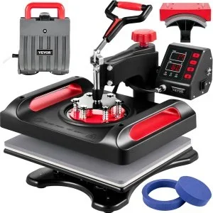VEVOR Machine Impression Textile 5 en 1 Presse à Chaud Rouge 29×38 cm Imprimante Presse Machine de Sublimation 1000W Presse de Chaleur Multifonctionnel pour T-shirts Casquettes Chapeaux Tasses Plaques