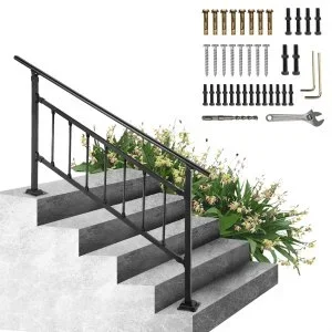 VEVOR Main Courante Escalier Fer Forgé Rampe Escalier 1-4 Marches Garde-Corps Extérieur 83,5×172,5 cm Rambarde Réglable 0-50° avec Barres Kit Installation pour Marches Béton 67,8 cm de Balcons Jardin