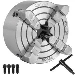 VEVOR Mandrin de Tour à Mâchoire K72-125, Mandrin de Tour Accessoires pour perceuses, Avec 1 x clé en T, Mandrin de Tour à 4 mâchoires pour le serrage des arbres suspendus/des triangles équilatéraux