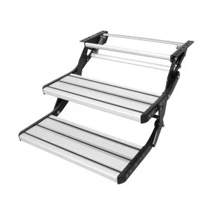 VEVOR Marchepieds pour Camping-cars 2 Marches, Escabeau de Caravane Rétractable Pliable, Charge 199,58 kg, en Alu et Acier Épaissi, Antidérapant pour Entrée et Sortie en Toute Sécurité, pour Remorque