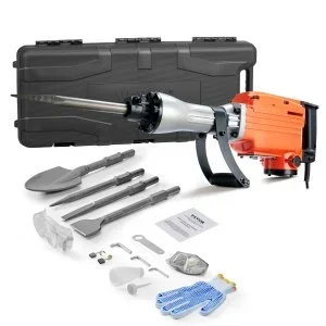 VEVOR Marteau de Démolition 2200 W Marteau-Piqueur 66 J 1350 BPM Marteau Perforateur avec 4 Burins Remplaçables Poignée Rotative 360° Anti-Vibration Brise-Béton pour Burinage Construction Plomberie