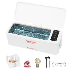 VEVOR Nettoyeur à Ultrasons 470 mL Appareil de Nettoyage Ultrasonique Domestique avec Panier Bac Ultrasons en Acier Inoxydable pour Nettoyage Profond des Bijoux Lunettes Montres Prothèses Dentaires