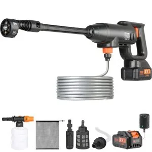 VEVOR Nettoyeur Haute Pression sur Batterie sans Fil 21 V Nettoyeur Haute Puissance Portable 580 PSI 40 bar Laveuse Électrique 4 L/min Batterie 4,0 Ah Chargeur pour Nettoyage Terrasse Jardin Voiture