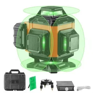 VEVOR Niveau Laser 30 m Niveau Laser 360° x 4 16 Lignes Croisées Verte Mode Autonivelant Manuel Longueur d&rsquo;Onde Laser 520 nm ± 10 nm Précision de 0,28 cm à 10 m 5 h de Travail en Continu avec Batterie