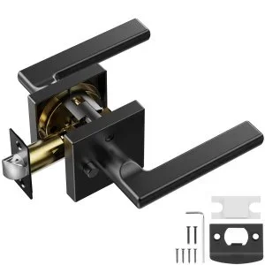 VEVOR Paire de Poignées de Porte Intérieure en Noir Mat Poignée de Porte à Condamnation Béquille Réversible Droite-Gauche Serrure sans Clé Rotation 45° pour Ouvrir pour Chambre Salle de Bains Toilette
