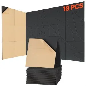 VEVOR Panneau Acoustique Mural Mousse Autocollant 30x30x1 cm Lot de 18 Noir