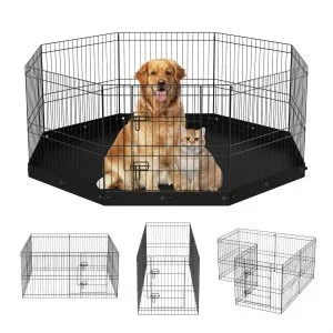 VEVOR Parc pour Chien 61 cm Enclos Lapin Chat Chiot avec Tapis Clôture pour Animaux de Compagnie de Petite et Moyenne Taille 8 Panneaux Grillagés Pliants en Métal pour Jeux Extérieur Intérieur Camping
