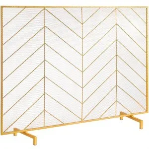 VEVOR Pare-feu de Cheminée 1 Panneau Grille de Protection de Cheminée Fer 98×75,8 cm Robuste avec Porte Pare-étincelles Autoportant Installation Simple pour Salon Décoration d’Intérieur Moderne, Doré