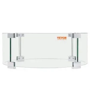 VEVOR Pare-vent pour Foyer, 435×170 mm Pare-vent en Verre Trempé pour Brasero Écran de Protection Rond Pare-flamme Transparent Coupe-vent Stable Épaisseur 6 mm pour Propane, Gaz, Extérieur, Terrasse