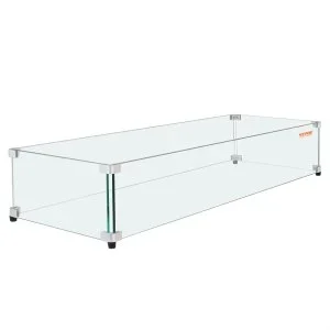 VEVOR Pare-vent pour Foyer, 798x317x165 mm Pare-vent en Verre Trempé pour Brasero Écran de Protection Rectangulaire Pare-flamme Robuste Coupe-vent Stable Épaisseur 8 mm avec Support Coin Dur et Pieds