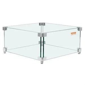 VEVOR Pare-vent pour Foyer à Gaz, 380x380x180 mm Pare-vent en Verre Trempé pour Brasero Écran de Protection Carré Pare-flamme Robuste Coupe-vent Stable Épaisseur 8 mm avec Support de Coin Dur et Pieds