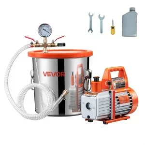VEVOR Pompe à Vide 1 Étage 110 L/min Chambre à Vide Dégazage 11,36 L Acier Inox