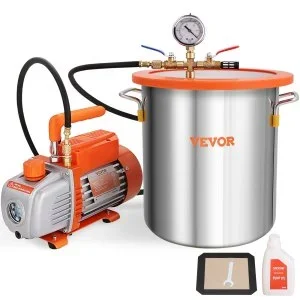VEVOR Pompe à Vide 100 L/min avec Chambre à Vide 19 L Couvercle en Verre Trempé Pompe à Vide à Un Étage avec Bouteille d’Huile de 250 mL pour Stabilisation du Bois Dégazage Silicones Époxys