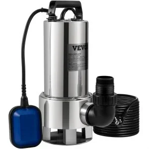 VEVOR Pompe de Relevage Eaux Chargées 1300 W Pompe d’évacuation pour Eaux Chargées, Pompe Pour Eaux Usées 333,3 L/min Pompe Immergée Vide PisCône Cave