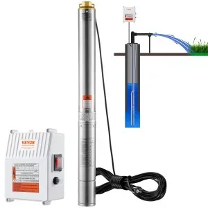 VEVOR Pompe Submersible Pour Puits Profonds 1500 W Puissance 9,8 M³/h Débit Max 108 M Hauteur Manométrique Max Pompe À Eau En Acier Inoxydable Ip68 Étanche Avec Boîtier De Commande Externe Pour L&rsquo;industrie, Les Terres Agricoles Ou L&rsquo;utilisation Domestique