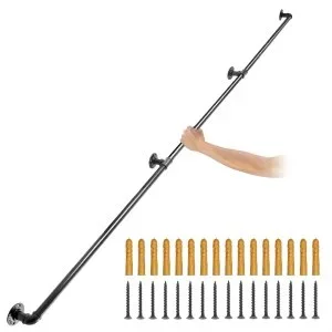 VEVOR Rampe Escalier Murale 3 m Main Courante Acier Carbone Garde-Corps Métal Capacité Charge 200 kg/Tube Rambarde en 3 Tubes 32 mm 4 Supports Muraux pour Enfants Personnes âgées Intérieur Extérieur