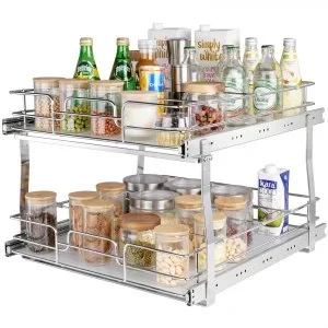 VEVOR Rangement sous Évier 2 Étages 508x533x383 mm Étagère Coulissante pour Placard en Acier Chromé avec Tablettes Charge 30 kg Glissement Fluide, Taille d&rsquo;Installation du Placard 546x558x457 mm
