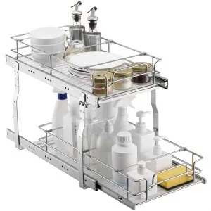 VEVOR Rangement sous Évier Cuisine Étagère Coulissante 2 Étages 305×533 mm