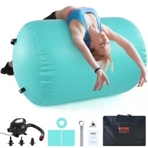 VEVOR Rouleau Gonflable Gymnastique 80 x 80 x 132,5 cm, Tapis de Gymnastique avec Pompe Électrique, Entraîneur de Flexion Arrière pour Usage Domestique/Salle de Sport/Yoga/Plage/Parc, Vert Menthe