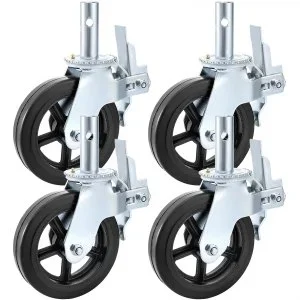 VEVOR Roulettes pivotantes en polyuréthane, noyau en fer 8 pouces, roulettes à tige pivotante avec frein à double verrouillage, pieds réglables, capacité de charge 1100 lb par roue, lot de 4, 8 pouces