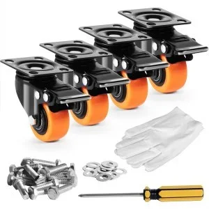 VEVOR Roulettes Pivotantes Lot de 4 Roulettes pour Meubles Industrielles 50,8 mm Roues Silencieuses en PVC avec Frein à Double Verrouillage Capacité de Charge 68 kg par Roulette pour Chariots Établis
