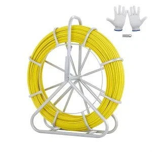 VEVOR Ruban à Poisson en Fibre de Verre 150 m 7,9 mm Aiguille Électricien de Tirage Fil Câble Électrique Extracteur Bobine de Conduit Support Acier 2 Têtes de Tirage pour Mur Conduit Non Conducteur