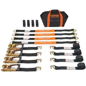 VEVOR Sangle à Cliquet Lot de 4 Sangles d&rsquo;Arrimage Résistance à la Rupture Max. 5048 kg 0,05×2,4m Crochet Double J pour Sécuriser Cargaison, Appareils Électroménagers, Équipement, Motos, Déménagement