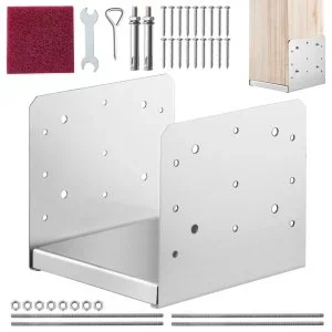 VEVOR Support de Poteau Bois 8&Prime;x 8&Prime; 203×203 mm Base d&rsquo;Ancrage Poteaux Acier Inoxydable Taille Interne 185×198 mm avec Accessoires pour Rambarde, Main Courante, Balustrade de Terrasse, Porche, Pavillon