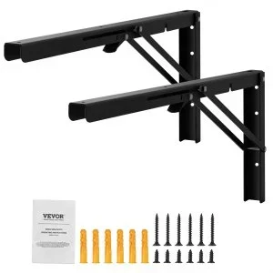 VEVOR Supports d&rsquo;étagères pliables, 613 mm, supports d&rsquo;étagère flottants robustes, 2 pièces, supports pour étagères en L noir mat de 2 mm d&rsquo;épaisseur, en acier avec une capacité de charge de 136,1 kg