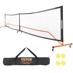 VEVOR Système de Filet de Pickleball Portable, Filet de Taille Réglementaire 672 cm avec Sac, Roues et Balles, Cadre en Métal Stable Résistant aux Intempéries et Filet en PE Solide, Jeu en Plein Air