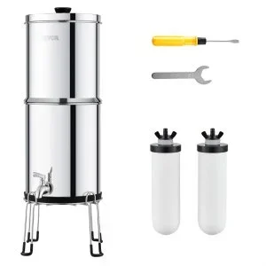 VEVOR Système de Filtration d&rsquo;Eau par Gravité 8,5 L 2 Filtres à Eau et Support