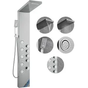 VEVOR Système de Panneau de Douche avec 4 Modes, Tour de Panneau de Douche, Pluie, Cascade, 5 Jets de Massage Complet du Corps et Pomme de Douche à Main à 3 Réglages avec Tuyau, Ensemble de Douche