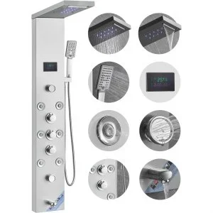 VEVOR Système de Panneau de Douche avec 6 Modes, Tour de Panneau de Douche Hydroélectrique LED Écran, Pluie, Cascade, 8 Jets de Massage, Bec de Baignoire et Pomme de Douche avec Tuyau, Salle de Bain