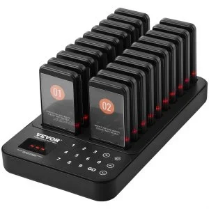 VEVOR Système de Téléavertisseur de Restaurant sans Fil Longue Portée de 400 m, Bipeurs Restaurant pour File d&rsquo;Attente avec Vibration et Clignotant, 20 Buzzers pour Camion Restaurant, Café, Magasin